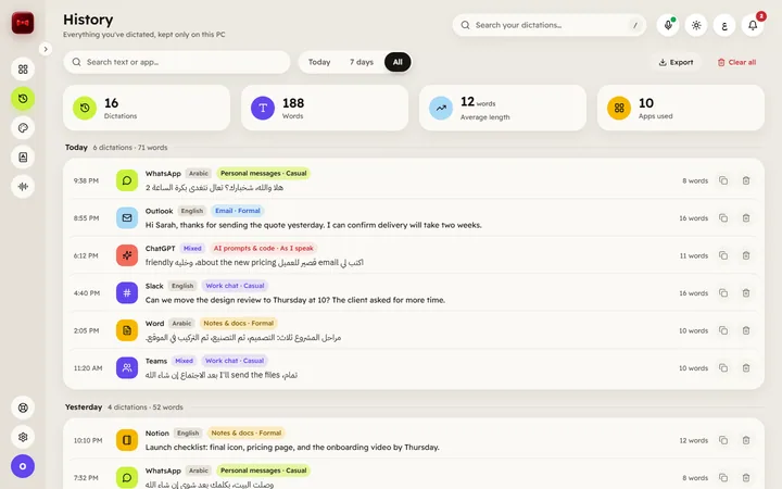 Saytify — History with word counts